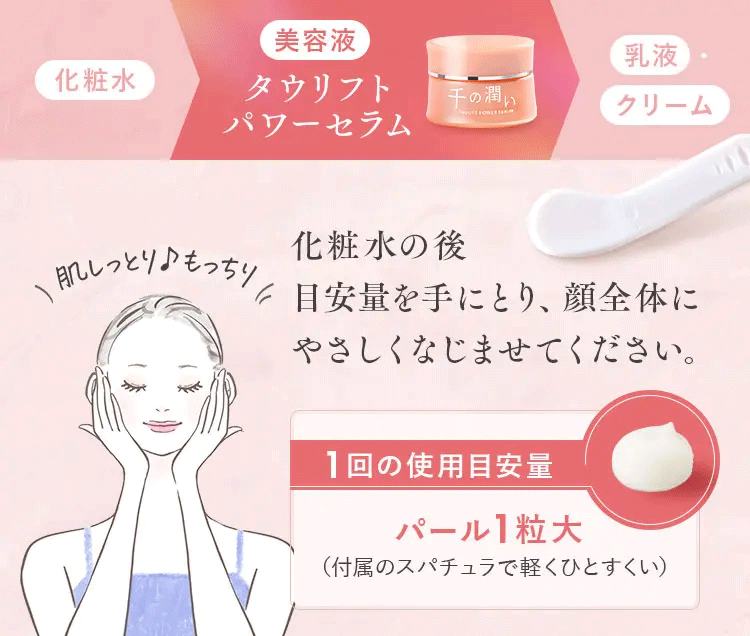 化粧水の後目安量を手にとり、顔全体にやさしくなじませてください。